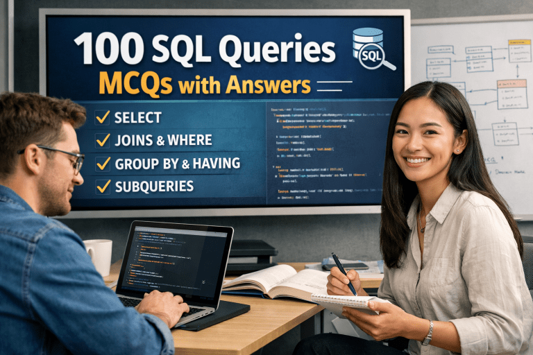 100 SQL Queries MCQs with Answers (Beginner to Advanced)